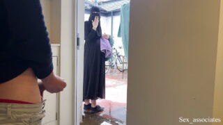 SCARED BUT CURIOUS! Muslim pregnant neighbour in niqab caught me jerking off and asked me to let her touch my uncut dick,Sex_Associates